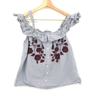 NWT Women's off cold shoulder striped ruffle embroidered‎ floral top boho small